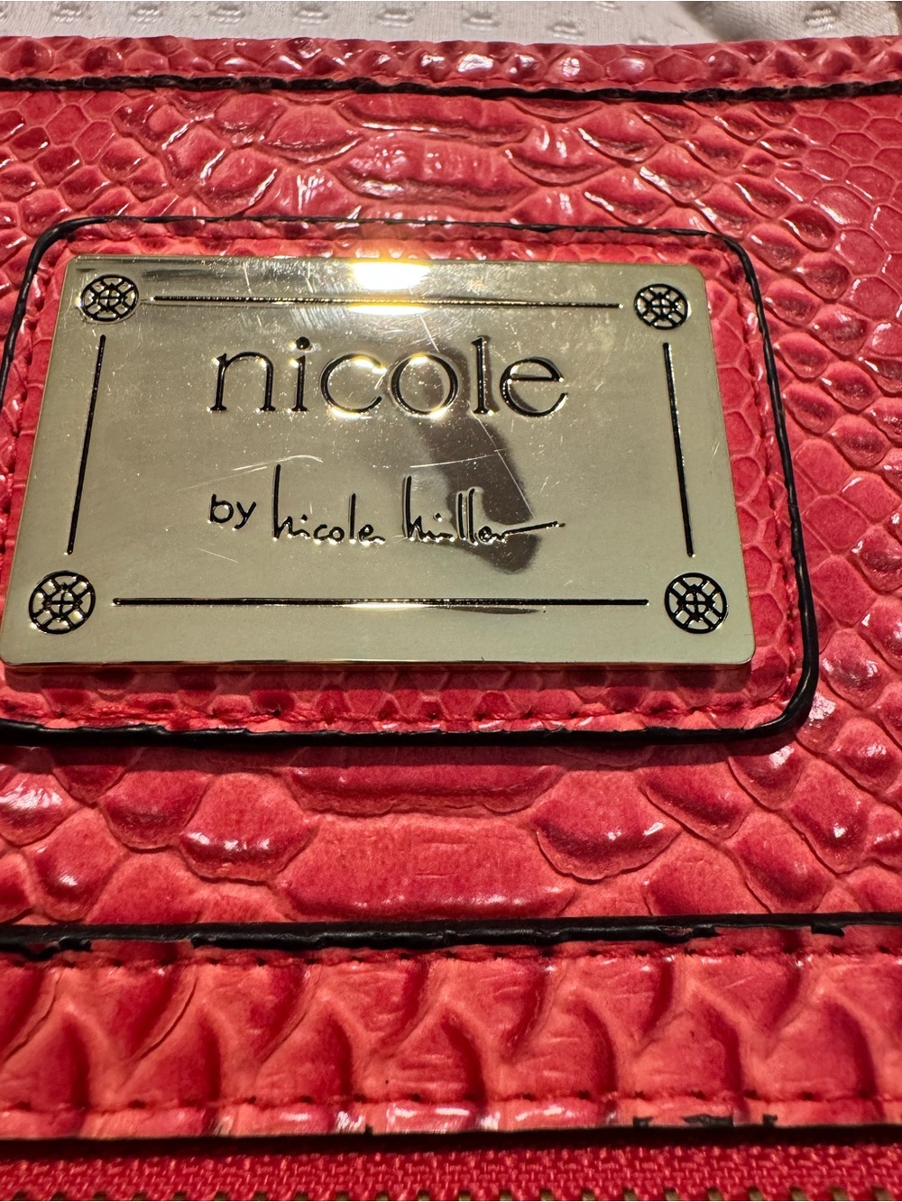 Nicole by Nicole Miller Coral-Red Snake-Embossed Shoulder Tote - Picture 2 of 11